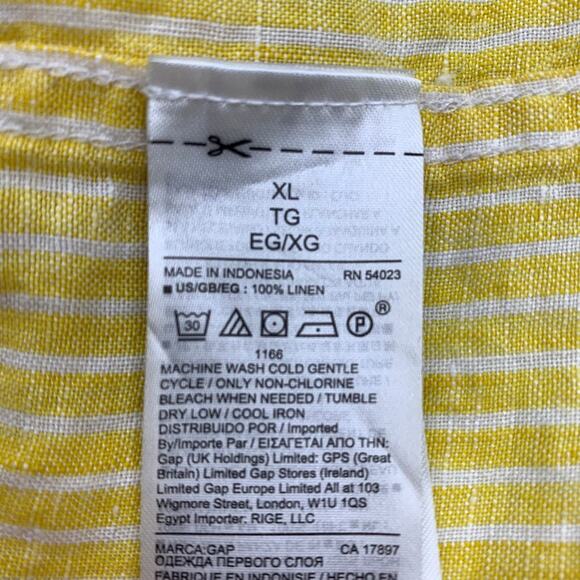 GAP Yellow White Striped 100% Linen Long Sleeve Button Up Shirt - Picture 6 of 6